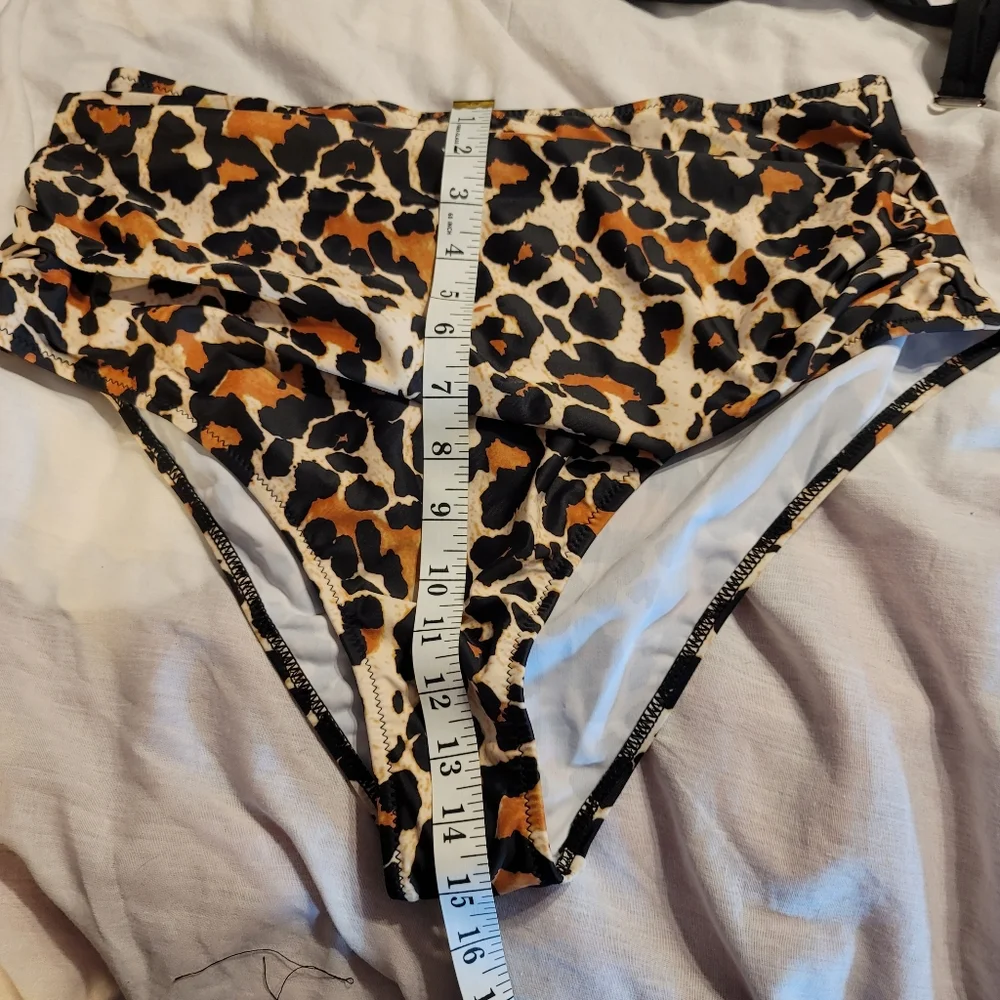 NWT LEOPARD high waisted push up strappy halter pinup bathing swim suit - Picture 7 of 9